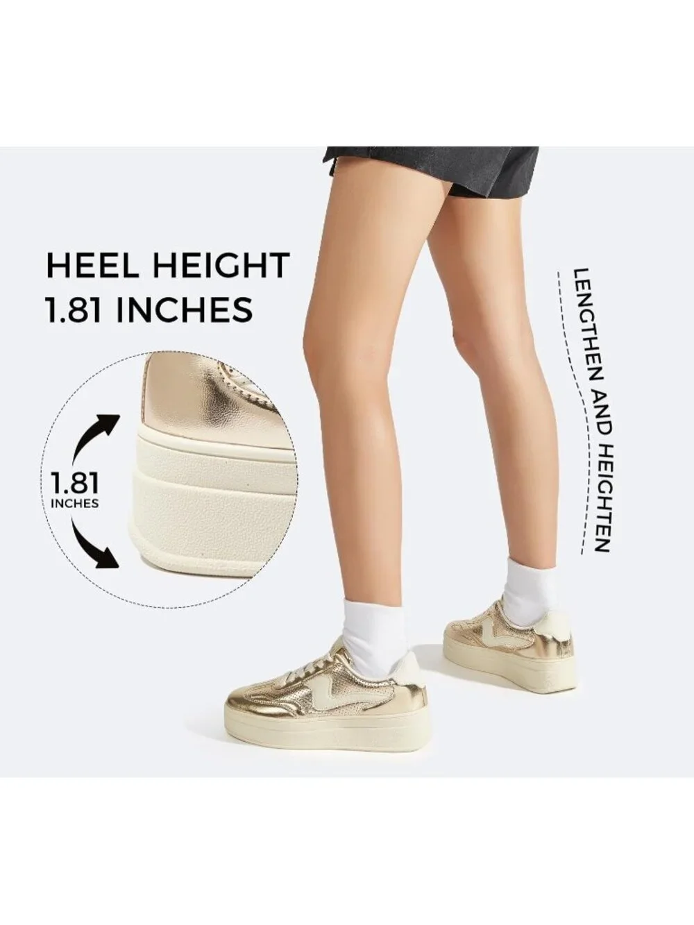 🆕Women's Gold White Platform Fashion Sneakers Thick Sole Casual Walking Shoes